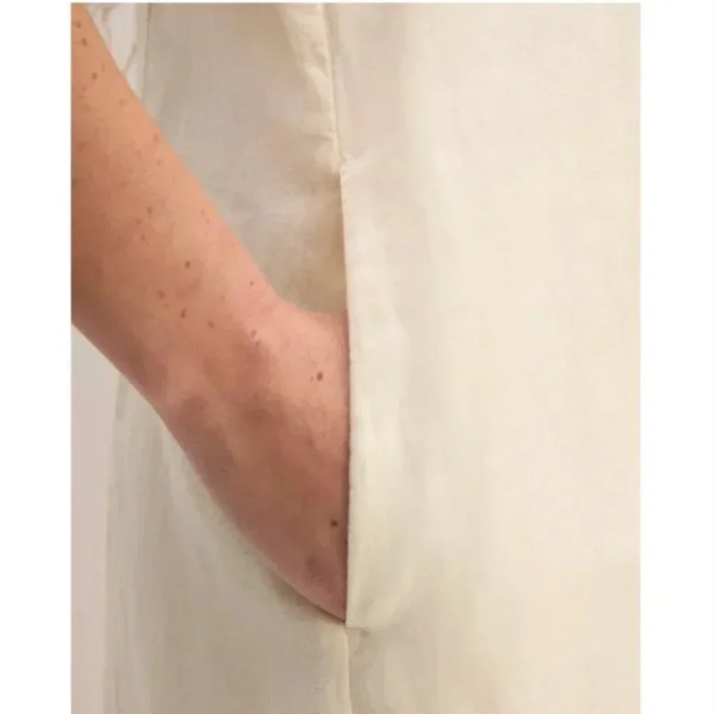 NEW Everlane The Linen V-Neck Midi Dress Womens 2 Bone - Picture 3 of 12